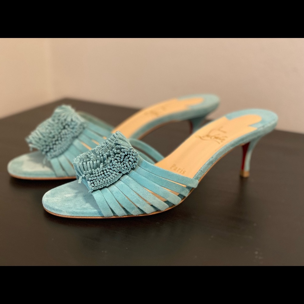 CHRISTIAN LOUBOUTIN BELBROSSA 55 TURQUOISE SUEDE. Brand NEW never worn. - Picture 6 of 13